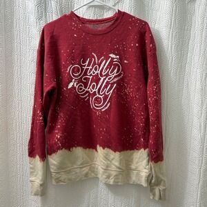 Southern Bliss‎ Holly Jolly Bleached Christmas Sweatshirt Red Pullover Size M